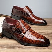abordables Officiel-Homme Chaussures Monk Motif Crocodile Cuir PU Respirant Confortable Antidérapant Boucle Noir Rouge Dorée Automne Hiver