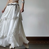 cheap Bottoms-Retro Vintage Medieval Maxi Skirt Ruffle Women&#039;s Fantasy Halloween Carnival Casual Daily LARP Ren Faire Adults&#039; Skirt