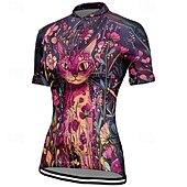 お買い得  ウィメンズジャージ-女性用 サイクリングジャージー 半袖 バイク Tシャツ ジャージー 3つのリアポケット付き マウンテンサイクリング 高通気性 速乾性 人間工学デザイン ウィッキング ブルー ミントグリーン ダークグリーン 猫 スポーツ 衣類