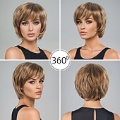 abordables perruque plus âgée-Perruque Synthétique Ondulé Vague d&#039;eau Coupe dégradée Coupe Asymétrique Fabriqué à la Machine Perruque 12 pouces A1 Cheveux synthétiques Femmes Classique Confortable Cheveux Mèches / Balayage Blond