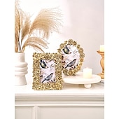 abordables Cadres photo-cadre photo décoratif floral 3D doré, cadre ovale de 5,7 pouces &amp;Cadre rectangulaire 4x6 pouces, cadre photo de table en résine, affichage horizontal et vertical pour la décoration intérieure et les