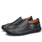 cheap Men&#039;s Slip-ons &amp; Loafers-Men&#039;s Beige Genuine Faux Leather Moccasins – Handmade Stitching Casual Slip-On Driving Shoes for Outdoor &amp; Trave