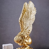 cheap Wall Sculptures-Gold Kneeling Angel Desktop Decoration, Resin Material Salvation Angel Sculpture, Handmade Craft for TV Background Wall, Entryway, Study, and Office Desk Decor
