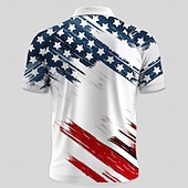  4. Juli 2026 250. Herren Amerikanische Flagge Polo Kurzarm Polo-Shirts Hemden mit Kragen Vintage Lässig Outdoor Athleisure 3D-Druck Knöpfe Sommer Blau Weiß Dunkelblau