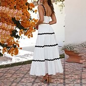 preiswerte Abschlusskleider-Damen Midikleid Weißes Kleid Abschlusskleid Zweiteiliges Kleid Mode Geburtstag Abschlussfeier Date Normale Passform Farbblock Ärmellos Spaghettiträger Hellgelb Weiß Sommer