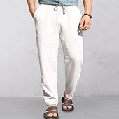 cheap Classic-Men&#039;s Linen Pants Trousers Summer Pants Beach Pants Pocket Drawstring Elastic Waist Plain Comfort Breathable Vacation Daily Holiday Hawaiian Boho Black White