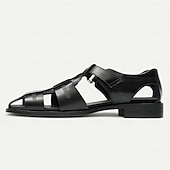 cheap Premium Leather Sandals-Luxury Men&#039;s Brown Leather Fisherman Sandals - Elegant Dress Footwear with Woven Straps