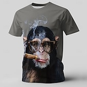 levne Trička se zvířecím vzorem-Pánské Orangutan Legrační Tričko Krátký rukáv tričko 3D tisk Tričkový Košile Přehnaný Designové Párty Dovolená Šedá Léto Jaro Oblečení S M L XL XXL XXXL