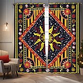 halpa Pimennysverho-RETRO ABSTRAKTI MANDALA AURINKO JA KUU ISOLAHKOTOULOS ULKOBALCONI KESKUSTELUTILA OLOHUONE KOTIKORISTUS 2-KOSKETUS 3D DIGITAALINEN PRINTTAUS REIKÄTUNNUSVERHO