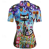 お買い得  ウィメンズジャージ-女性用 サイクリングジャージー 半袖 バイク Tシャツ ジャージー 3つのリアポケット付き マウンテンサイクリング 高通気性 速乾性 人間工学デザイン ウィッキング ブルー ミントグリーン ダークグリーン 猫 スポーツ 衣類