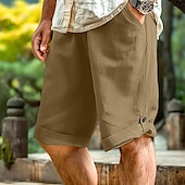 baratos Retrô-Homens Calças Capri Shorts de linho Shorts de verão Bolsos Com Cordão Cintura elástica Tecido Comprimento da panturrilha Ao ar livre Diário Para Noite Moda Roupa de rua Amarelo Azul Real Sem