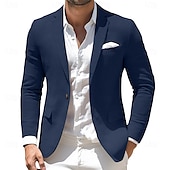 economico Blazer Classici da Uomo-Per uomo Giacca blazer Ufficio Casual Quotidiano Moda Quotidiano Tutte le stagioni Poliestere Tinta unita Base Monopetto Un Bottone Giacca Nero Blu marino Azzurro cielo Kaki