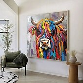 preiswerte Tiergemälde-abstraktes Kuh-Kunstwerk, Ölgemälde, handgefertigtes Kuh-Gemälde auf Leinwand, extragroße abstrakte Kunst, übergroßes strukturiertes Tiergemälde, Tierkunstgemälde, großes Leinwand-Wandbild zur