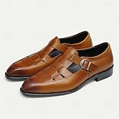 cheap Premium Leather Sandals-Men&#039;s Chic White Leather Monk Strap Shoes - Stylish Choice for Summer Weddings and Formal Events