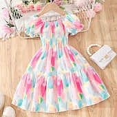 abordables Robes Décontracté-Enfants Fille Robe Fleuri Manche Courte Extérieur Occasionnel Mode Adorable 100% Coton Mi-long Robe Décontractée Robe trapèze Été 4 ans et + Rose Claire Rouge Bleu