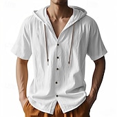 cheap Business Casual-Men&#039;s Shirt White Cotton Shirt Casual Shirt Button Up Shirt Cotton Shirt Plain Vacation Street Black White Khaki Gray Short Sleeve Hooded Summer Clothing Apparel Button-Down