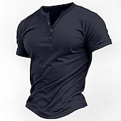 levne Ležérní tričko Henley-Pánské Tričko Tričko Henley Tričko Top Krátké rukávy Bez vzoru Módní Základní Knoflíky Do V Dovolená ulice Jdeme ven Léto Bílá Námořnická modř Hnědá Tričko Henley