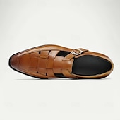 cheap Premium Leather Sandals-Men&#039;s Chic White Leather Monk Strap Shoes - Stylish Choice for Summer Weddings and Formal Events