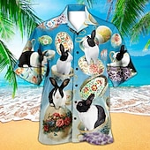 cheap Vintage Shirt-Easter Men's Bunny Easter Egg Shirt Cuban Collar Shirt Button Up Shirt Short Sleeve Vintage Retro Vacation Holiday Festival Summer Spring Camp Collar Shirt 3D Print Blue