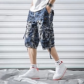 baratos Clássico-Homens Capri Cargo Shorts Calças Capri Shorts camuflados Cintura elástica Bolso multi Bolso com aba camuflagem Conforto Vestível Comprimento da panturrilha Ao ar livre Esporte Diário Moda Casual Azul