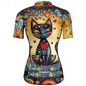 お買い得  ウィメンズジャージ-女性用 サイクリングジャージー 半袖 バイク Tシャツ ジャージー 3つのリアポケット付き マウンテンサイクリング 高通気性 速乾性 人間工学デザイン ウィッキング ブルー ミントグリーン ダークグリーン 猫 スポーツ 衣類