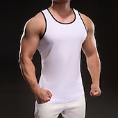 billige Treningsskjorter uten armer-Herre Singleter Vest topp Underskjorte Ermeløs skjorte Ermeløs Crewneck Vår Fargeblokk Mote Designer Feriereise Gate Ut på byen Svart Hvit Gul Topp T-skjorte for menn