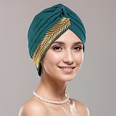 billige Tilbehør til hårstyling-Hodeplagg Polyester / bomullsblanding Solhatt Turbaner Avslappet Kirke Med Sløyfer Paljett Hodeplagg Hodeplagg