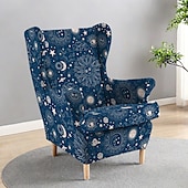 billiga Överdrag för öronlappsfåtöljer-wingback stolsöverdrag, blomrandigt geometriskt tryckt polyesteröverdrag, töjbart och avtagbart, perfekt för att skydda och återuppliva dina möbler