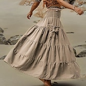 economico Fondi-Retrò Vintage Medievale Rinascimento Maxi Gonna Fiera del Ren Vichinghi Elfico Elastico in vita Ispirato alla Reggenza Tinta unica Per donna Fantasia Mascherata Vacanza Casual Quotidiano LARP Adulti