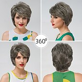 economico parrucca più vecchia-Parrucche sintetiche Ondulato Tessitura riccia Taglio asimmetrico Frangetta dritta A macchina Parrucca 30 pollici A1 Capelli sintetici Per donna Classico Comodo Colore Graduale e Sfumato Multicolore