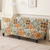 billiga Futon soffa-jacquardtyg armlös bäddsoffa överdrag soffa nyår dekor överdrag stretchskydd elastiskt bänkskydd