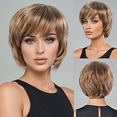 abordables perruque plus âgée-Perruque Synthétique Ondulé Vague d&#039;eau Coupe dégradée Coupe Asymétrique Fabriqué à la Machine Perruque 12 pouces A1 Cheveux synthétiques Femmes Classique Confortable Cheveux Mèches / Balayage Blond