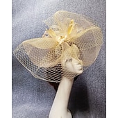 cheap Fascinators-Fascinators Net Veil Hat Wedding Ladies Day With Feather Cap Headpiece Headwear