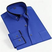 cheap Men&#039;s Button Down Shirts-Men&#039;s Dress Shirt Button Down Shirt Solid / Plain Color Wedding Light Blue White Light Green Pink Long Sleeve Square All Seasons Clothing Apparel Color Block