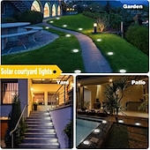 voordelige Buiten spots-8 stuks solar grondspot geometrische lamp, roestvrij staal warm licht/wit licht buitenlandschap lamp, 8led roterende schijflamp, tuinlandschap gazonverlichting lamp, staande lamp, grondlamp,