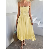 abordables Robes d&#039;été-Femme Robe mi-longue robe blanche Robe casual Robe d&#039;été Robe à enfiler Mode Moderne du quotidien Plage Fin de semaine Standard Plein Sans Manches Bretelles Fines Noir Jaune Bleu Vert Eté