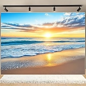 זול שטיחון חוף האוקיינוס-חגורת קיר תצוגת חוף שקיעה טפסטי נתלים אמנות קיר תצלום מחסום תרמיל וילון לבית חדר שינה סלון קישוט