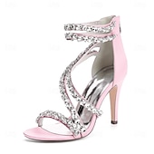 economico Sandali Eleganti-sandali con tacco alto e cinturino in strass bianchi da donna – eleganti scarpe da sposa per cocktail party
