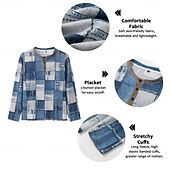billige Geometrisk-Herre Grafisk Ruter Henly-skjorte Vaffel T-skjorte Langermet 3D-utskrift Designer Fritid Vintage retro Sport &amp; Utendørs Ferie Festival Vår &amp; Vinter Lyseblå Navyblå Kongeblå Blå Himmelblå Henley