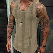 baratos Tops de ginásio-Homens Malha Íntima Camiseta Interior camisa sem manga Sem Manga Gola Redonda Verão Côr Sólida Moda Designer Músculo Tricotado Ao ar livre Férias Preto Branco Verde Tropa Top Tee para Homens