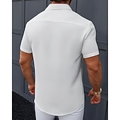 cheap Men&#039;s Button Up Shirts-Men&#039;s Shirt Summer Shirt Casual Shirt Beach Shirt Button Up Shirt Black White Short Sleeve Plain Shirt Collar Vacation Hawaiian Front Pocket Clothing Apparel Polyester Fashion Casual Comfortable