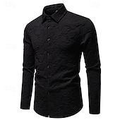 billiga herrskjorta med knäppning-Herr Skjorta Sommarskjorta Casual skjorta Strandskjorta Knapp upp skjorta Svart Vit Långärmad Slät Kavajslag Semester Hawaiisk Jacquard Kläder Polyester Mode Ledigt Bekväm