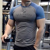 cheap Men&#039;s Casual T-shirts-Men&#039;s Gym Shirt Compression Shirt Fitness Shirt Crew Neck Short Sleeves Casual Daily Gym Quick dry High Stretch Sweat wicking Patchwork Color Block Black White Hot Stamping Activewear Polyester