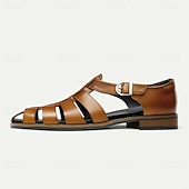 cheap Premium Leather Sandals-Men&#039;s Classic Brown Leather Fisherman Sandals - Versatile Summer Footwear for Casual Outings