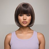 voordelige oudere pruik-Synthetische pruiken Kinky Recht Natuurlijk recht Asymmetrisch kapsel Strakke pony Machinegemaakt Pruik 30.5 cm A1 Synthetisch haar Dames Klassiek Aanbiddelijk Comfortabel Donker Grijs