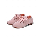 preiswerte Tanzschuhe zum Üben-Rosa Strick-Tanzschuhe für Damen mit Schnürung und niedrigem Absatz – bequeme Freizeit- und Ballsaalschuhe
