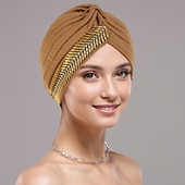 billige Tilbehør til hårstyling-Hodeplagg Polyester / bomullsblanding Solhatt Turbaner Avslappet Kirke Med Sløyfer Paljett Hodeplagg Hodeplagg