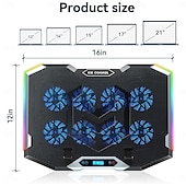 abordables Supports et plateaux de refroidissement-Support de refroidissement pour ordinateur portable de jeu avec 8 ventilateurs de refroidissement pour ordinateur portable de 15 à 17,3 pouces, support de refroidissement avec 6 hauteurs réglables