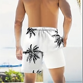 preiswerte Tropische Pflanzen &amp; Blumen-Herren Kokospalme Tropische Pflanzen Gefütterte Shorts 2 in 1 Badeshorts Badeshorts Mittlere Taille Hawaiianisch Strandbekleidung Seitentaschen Mit Kompressionsfutter Elastischer Kordelzug in der