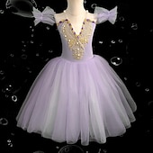 preiswerte Tutu Kleid-Tutu Kleid Kleid Strass Spitze Stickerei Mädchen Leistung Training Ärmellos Hoch Netzstoff Spandex